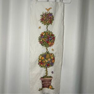 14” X 37 “ Topiary Flowers & Fruits Crossstitched Unframed